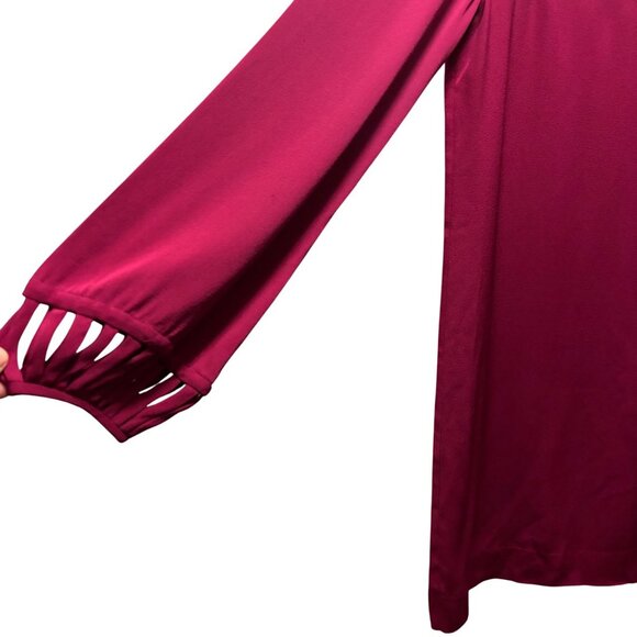 Diane Von Furstenberg Burgundy Silk Pleated Collar Long Sleeve Dress Size 6 - Picture 4 of 9